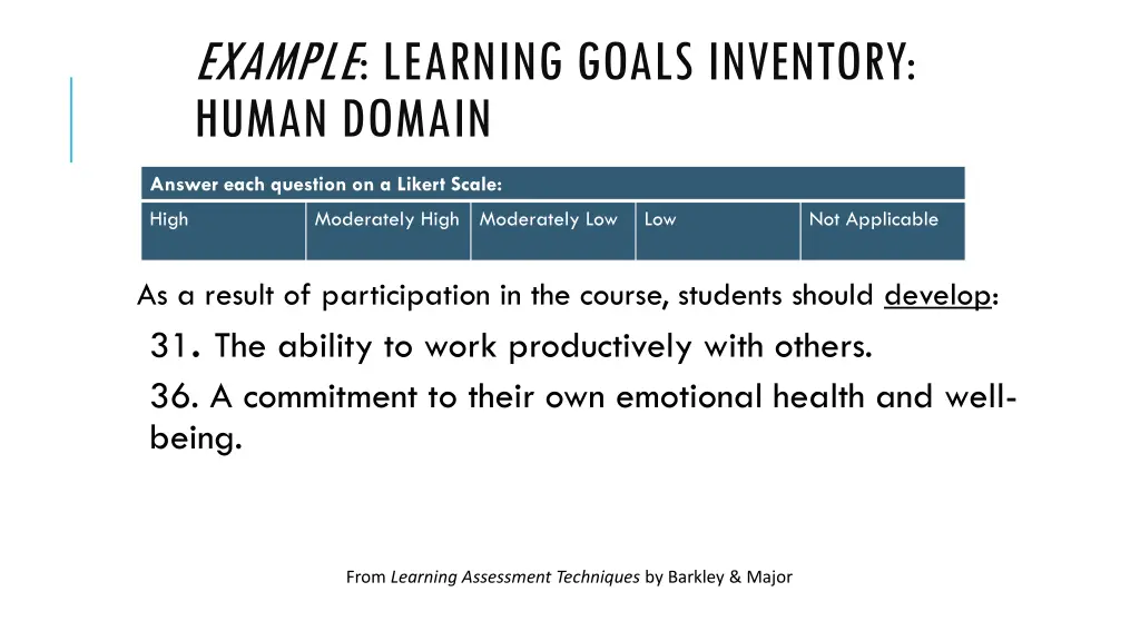 example learning goals inventory human domain