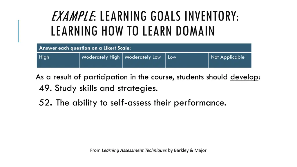 example learning goals inventory learning