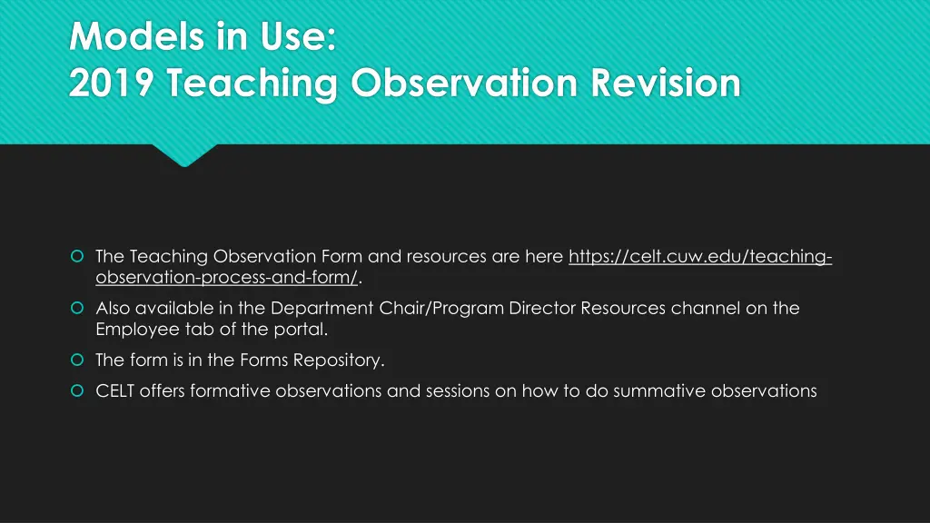 models in use 2019 teaching observation revision 1