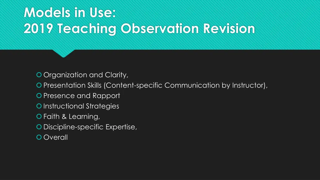 models in use 2019 teaching observation revision