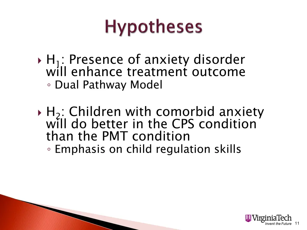 h 1 presence of anxiety disorder will enhance