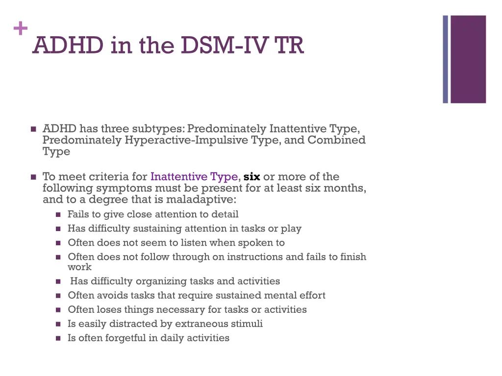 adhd in the dsm iv tr