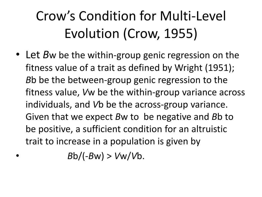 crow s condition for multi level evolution crow