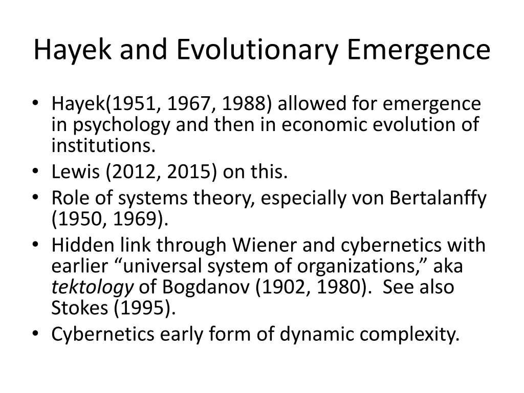 hayek and evolutionary emergence