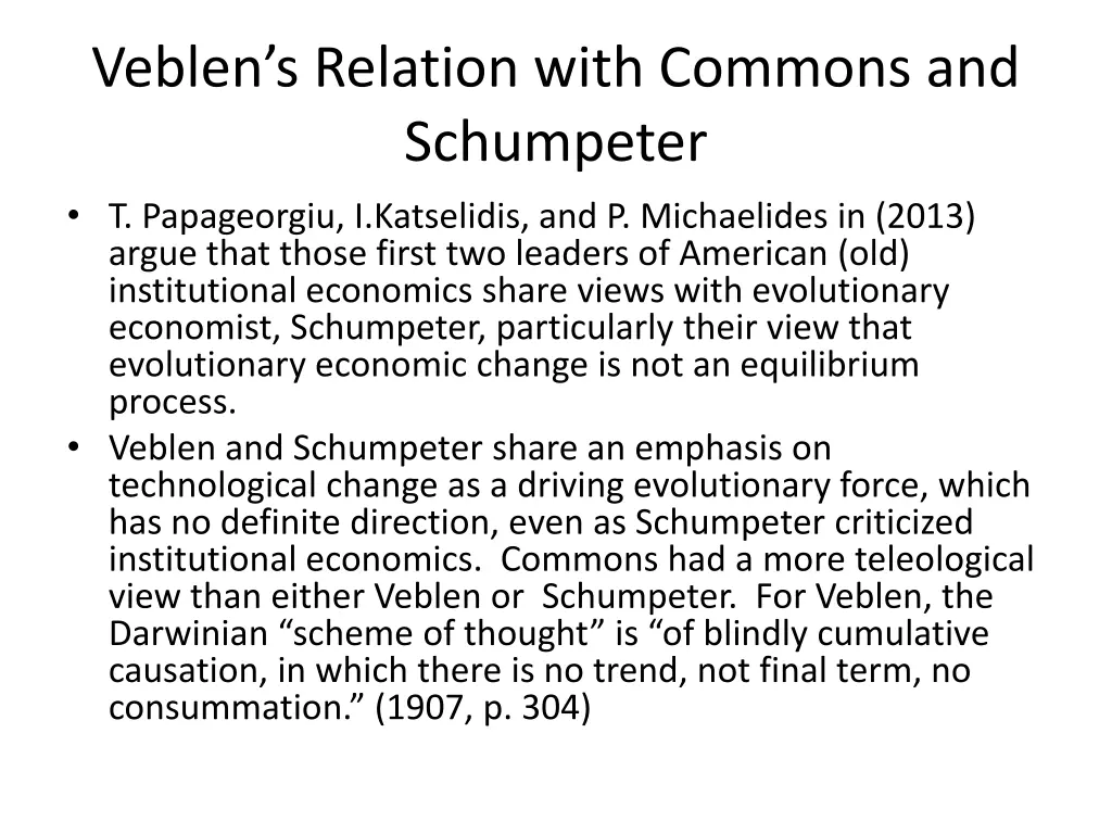 veblen s relation with commons and schumpeter