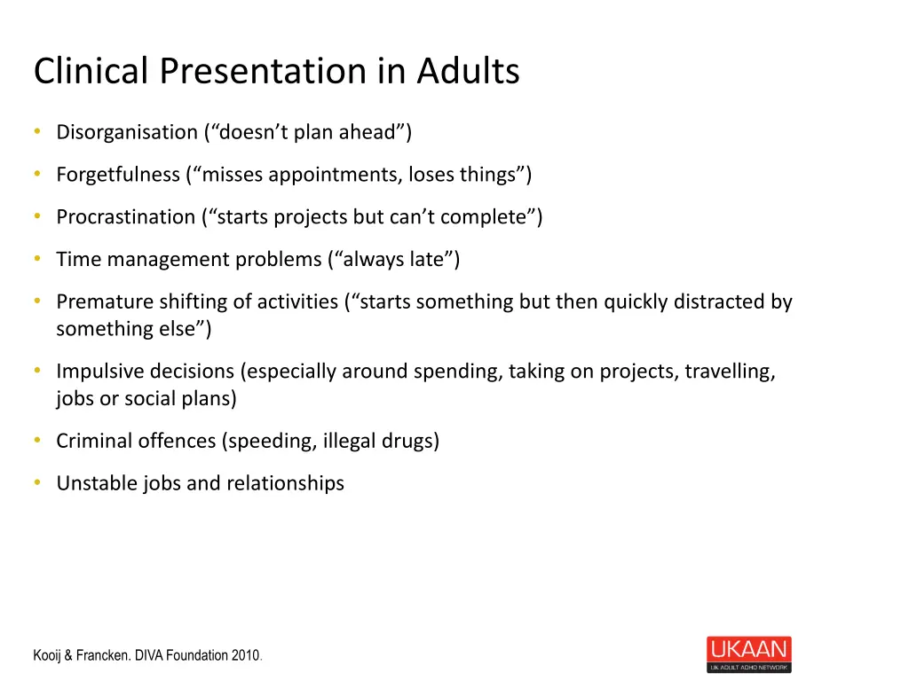 clinical presentation in adults