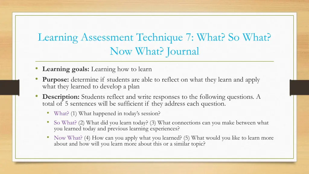 learning assessment technique 7 what so what