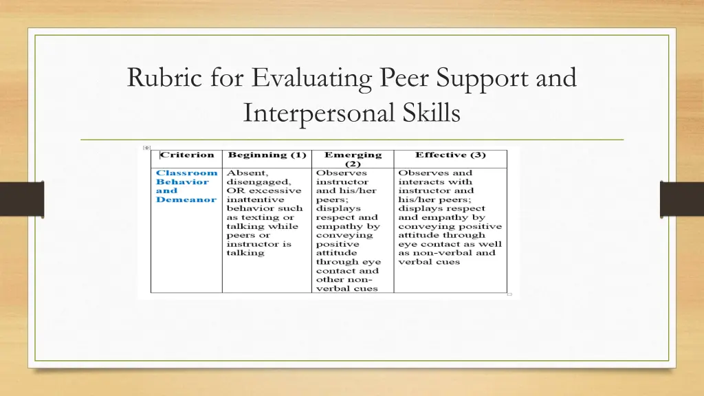 rubric for evaluating peer support