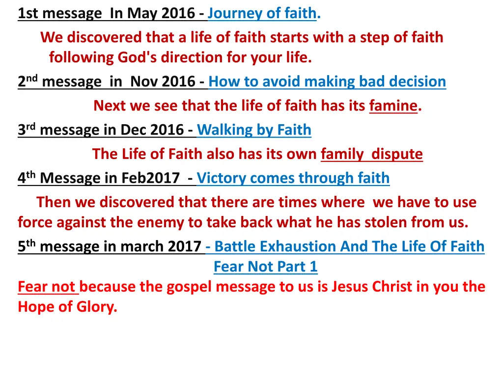 1st message in may 2016 journey of faith