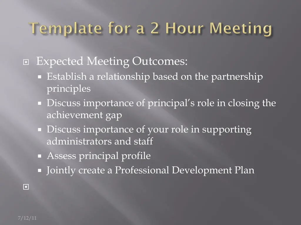 expected meeting outcomes establish