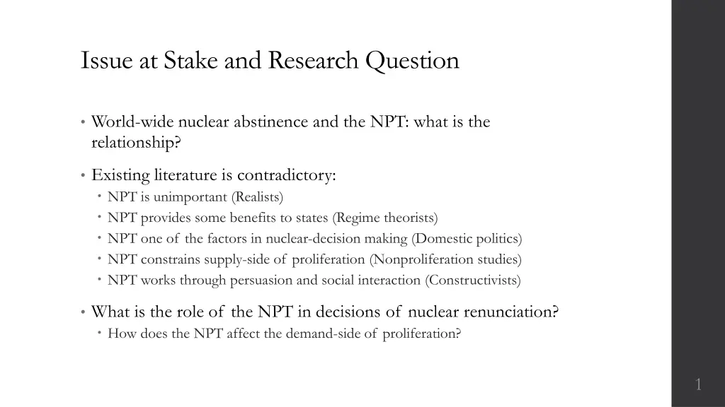 issue at stake and research question