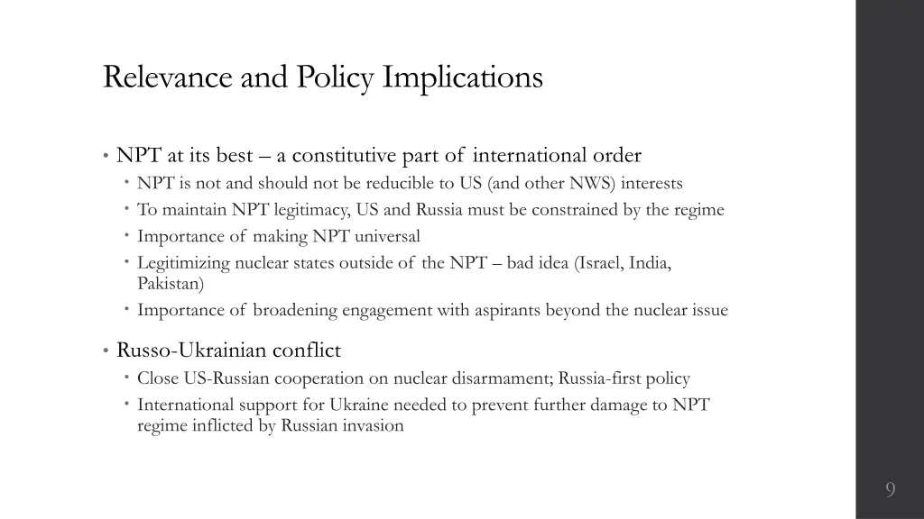 relevance and policy implications