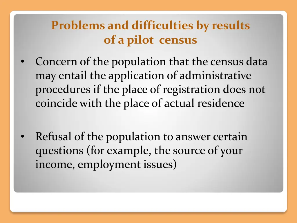 problems and difficulties by results of a pilot 1