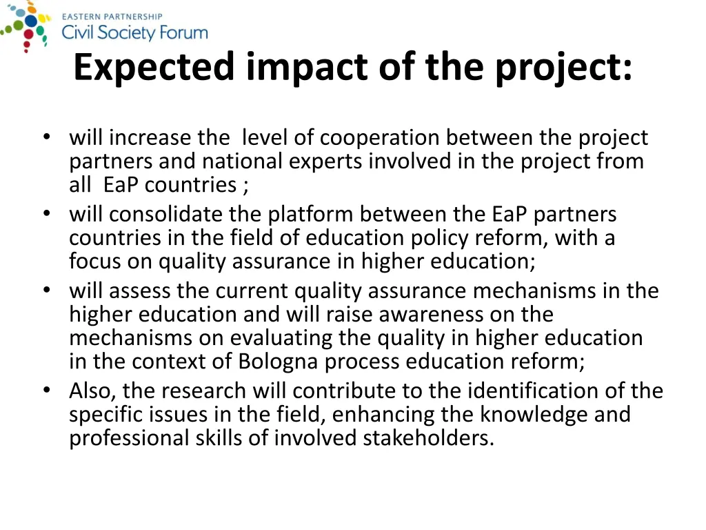 expected impact of the project