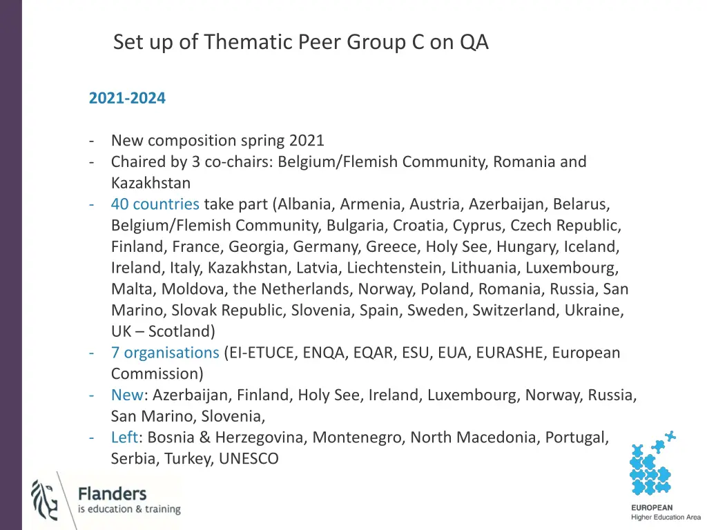 set up of thematic peer group c on qa 1