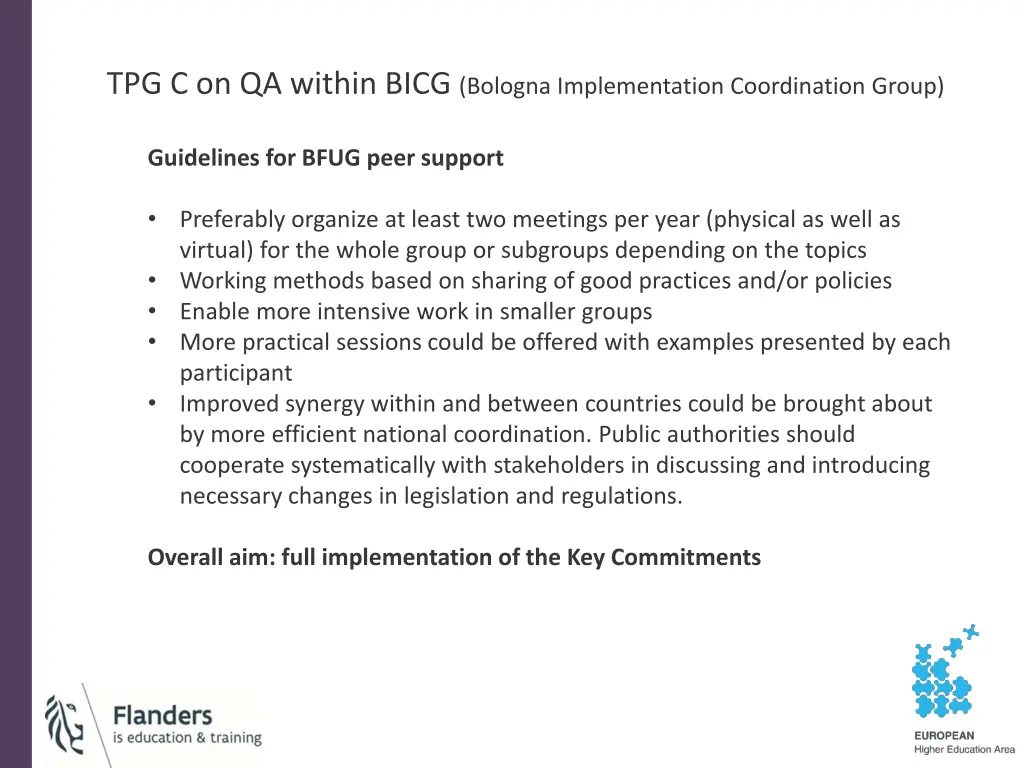 tpg c on qa within bicg bologna implementation