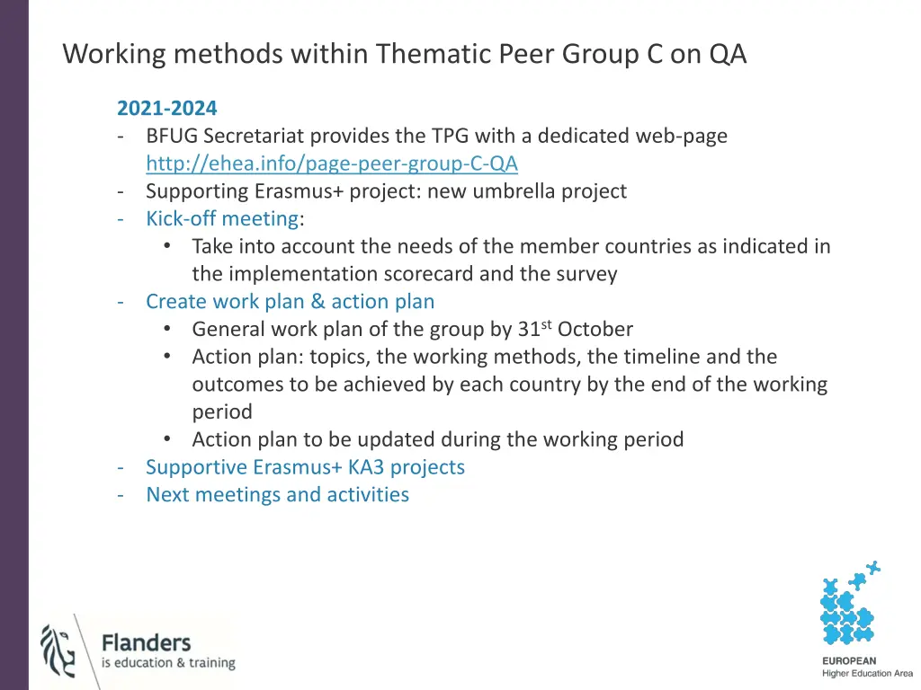 working methods within thematic peer group c on qa 1