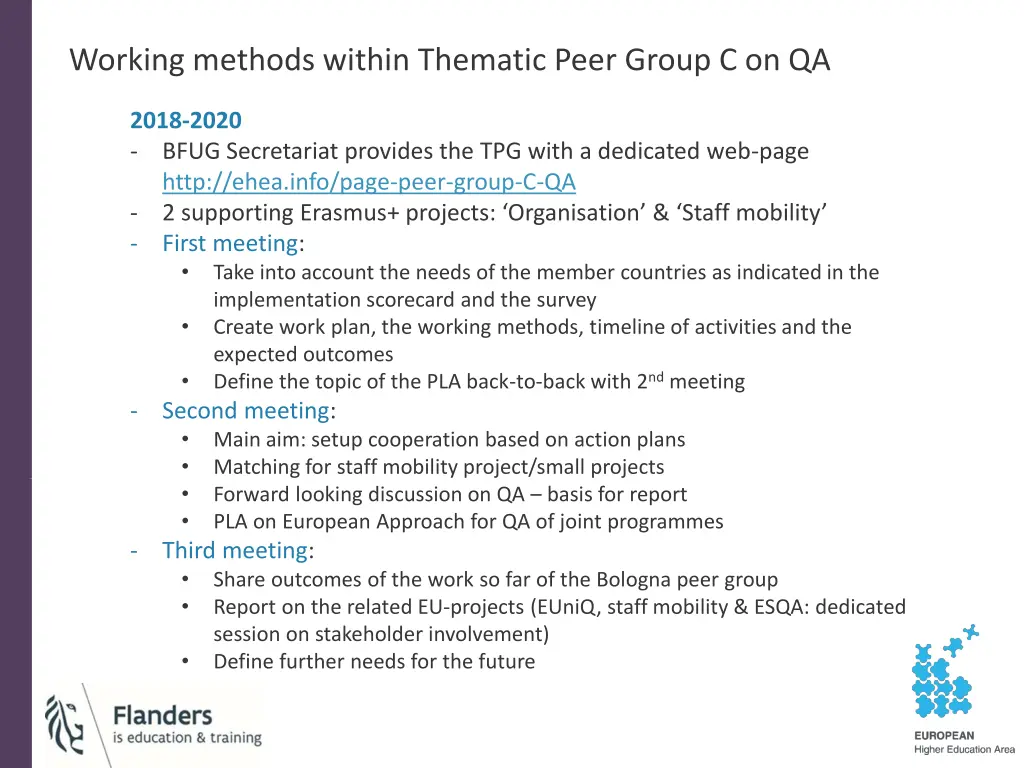 working methods within thematic peer group c on qa