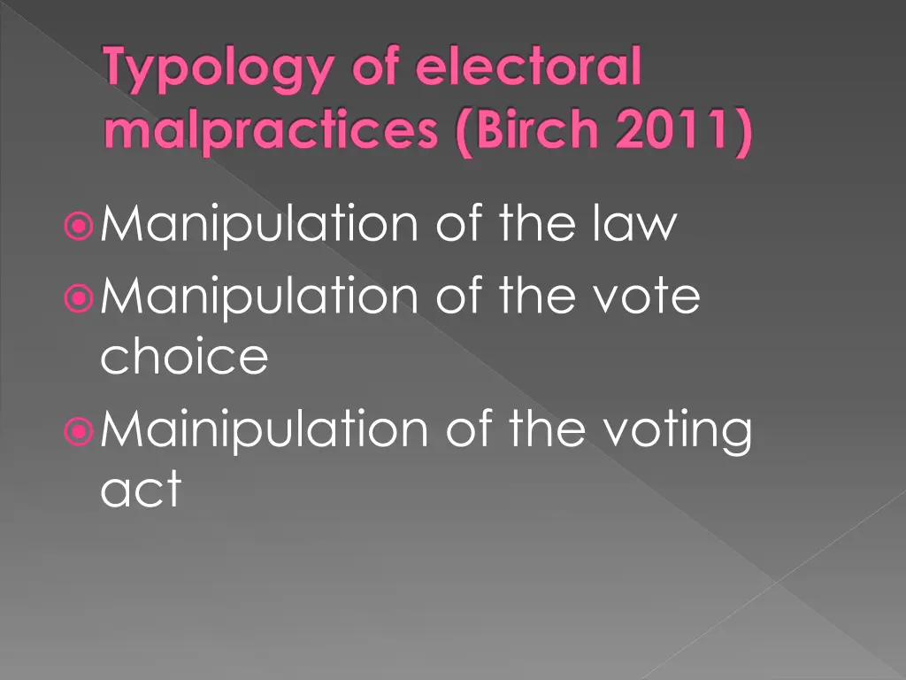 typology of electoral malpractices birch 2011