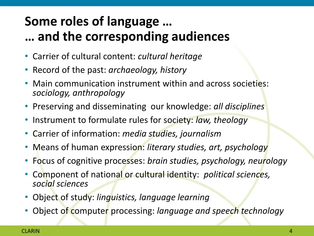 some roles of language and the corresponding