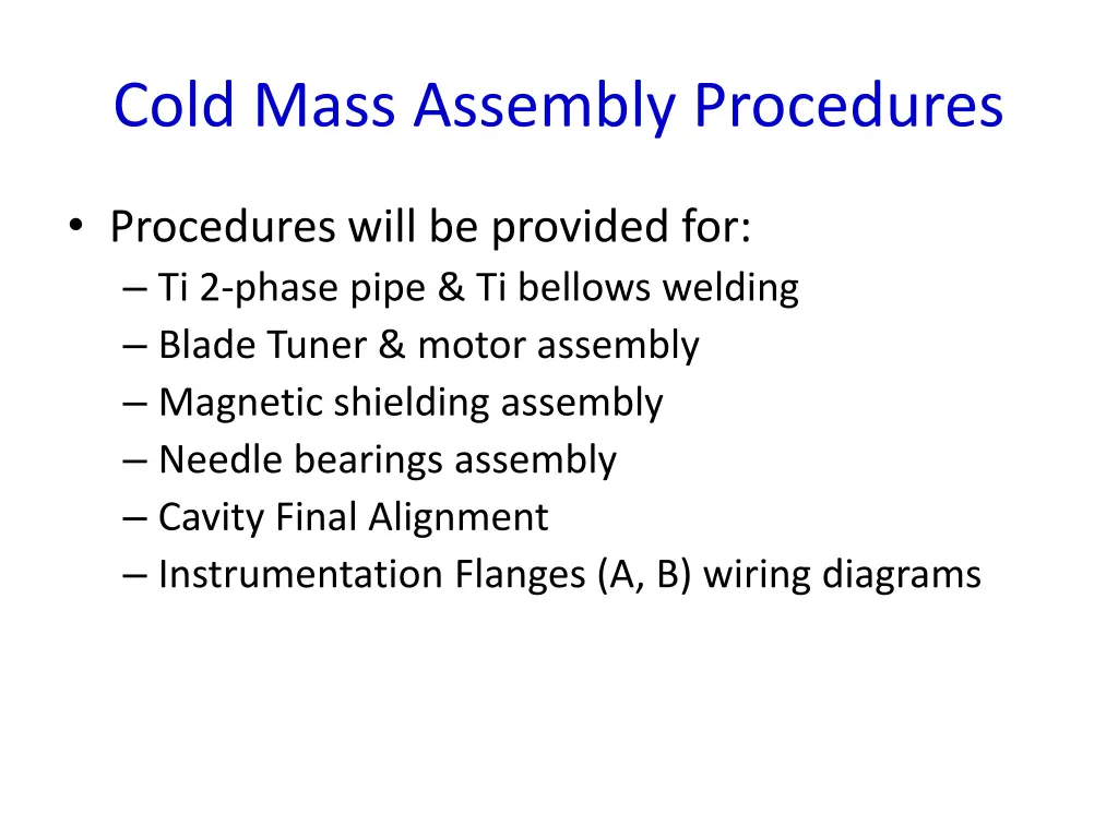 cold mass assembly procedures