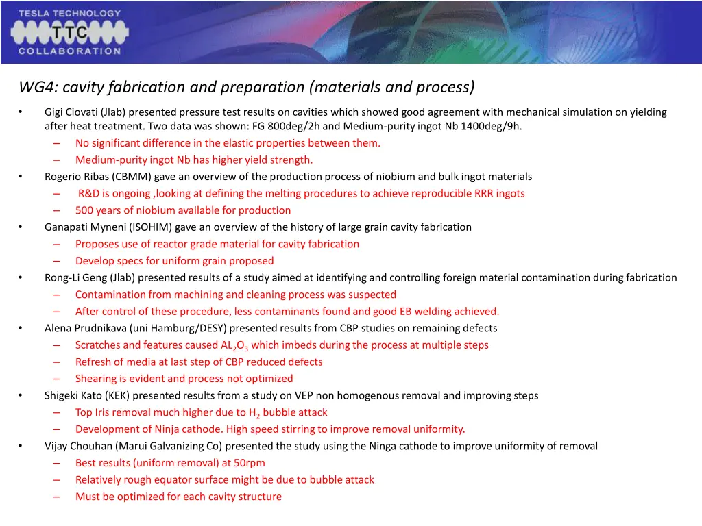 wg4 cavity fabrication and preparation materials