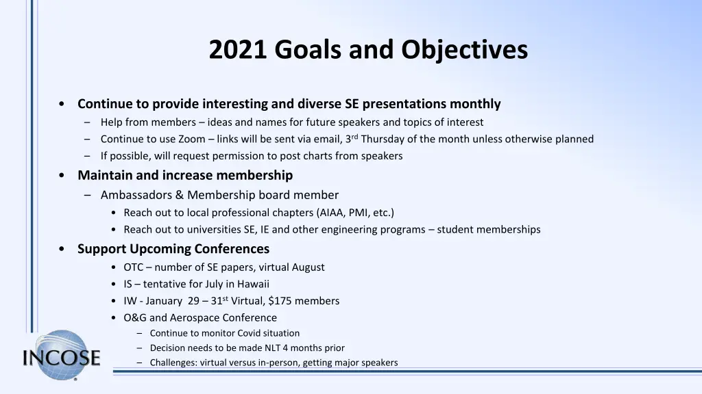 2021 goals and objectives