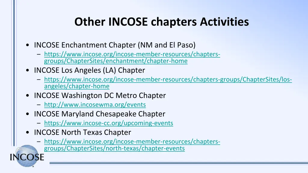 other incose chapters activities