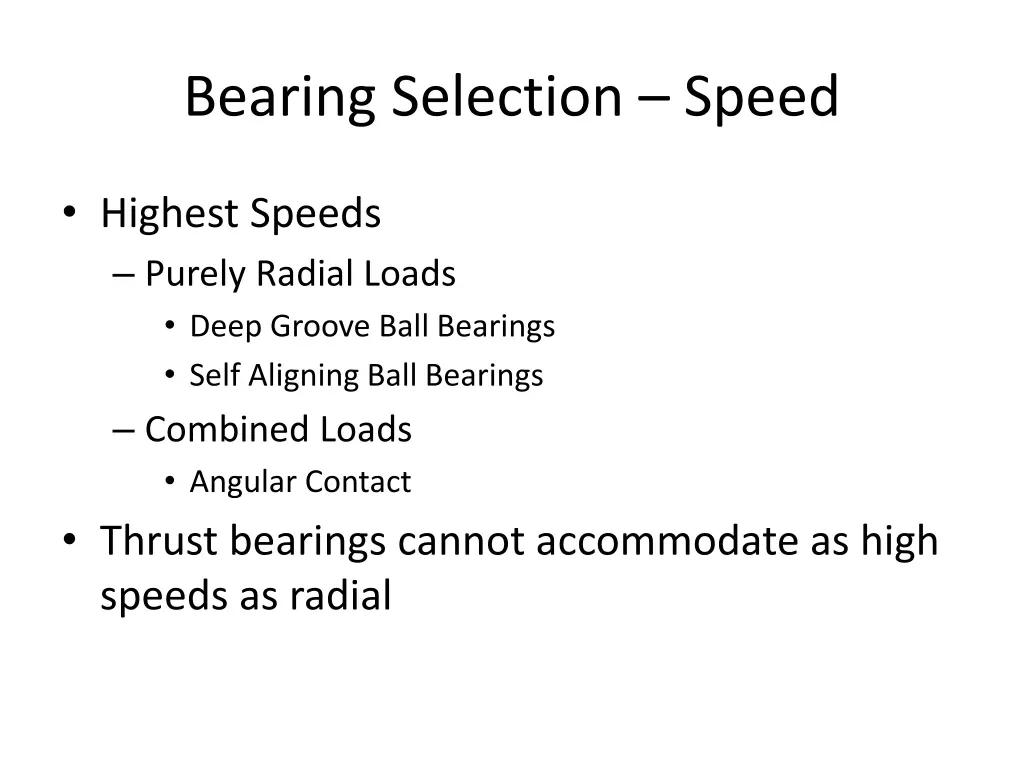 bearing selection speed