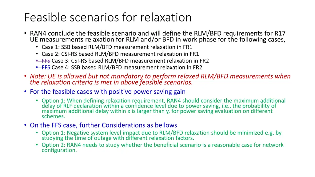 feasible scenarios for relaxation