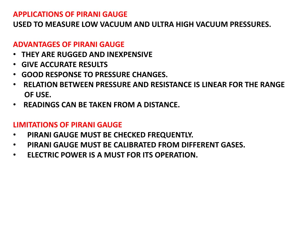 applications of pirani gauge used to measure