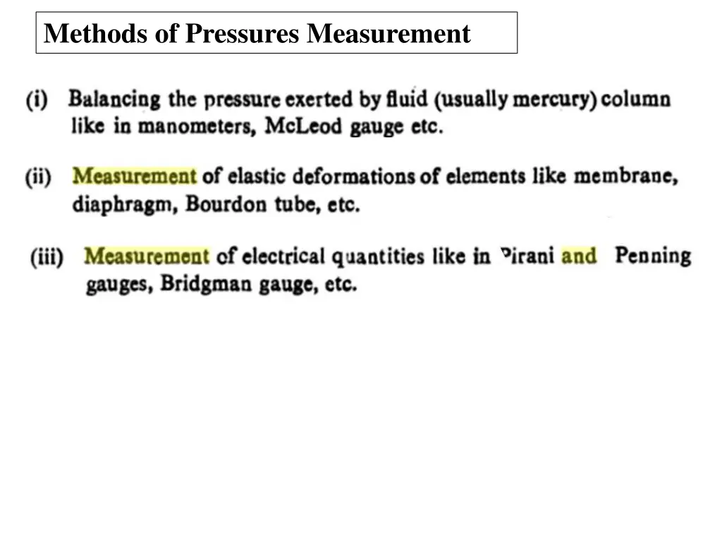 methods of pressures measurement