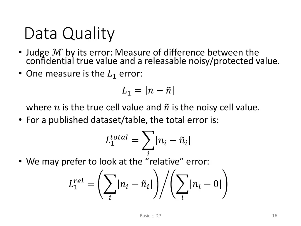 data quality judge by its error measure