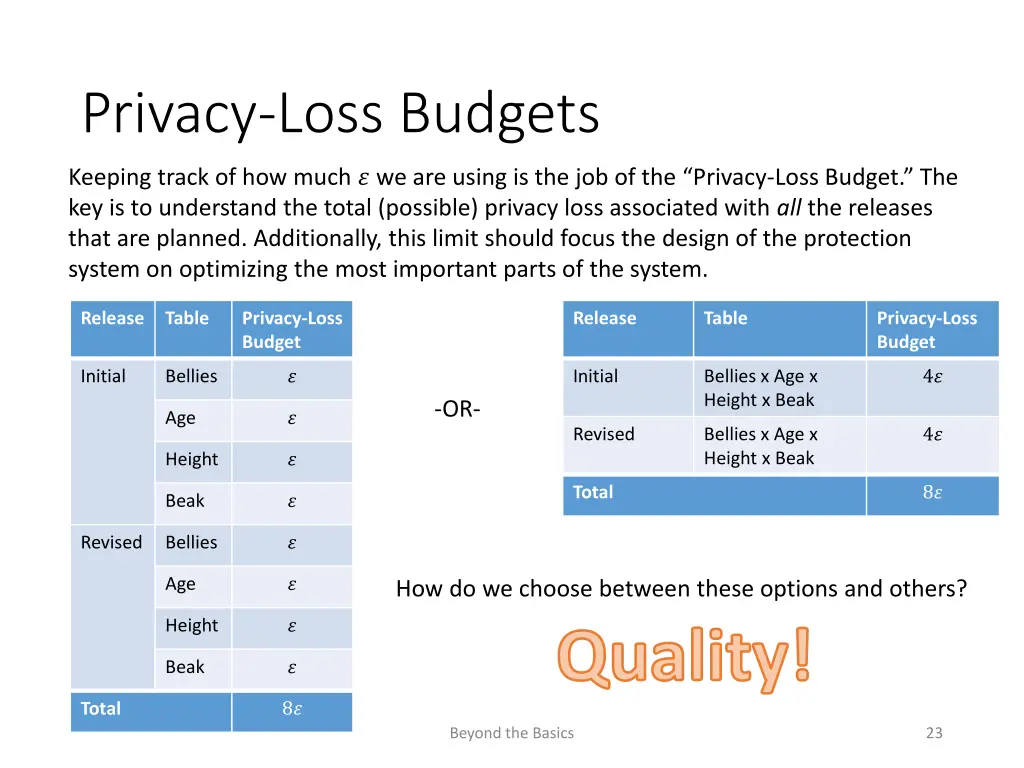 privacy loss budgets