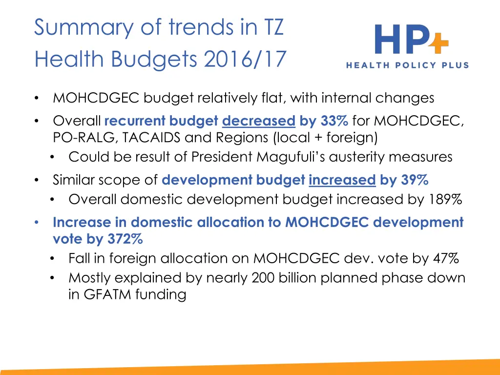 summary of trends in tz health budgets 2016 17