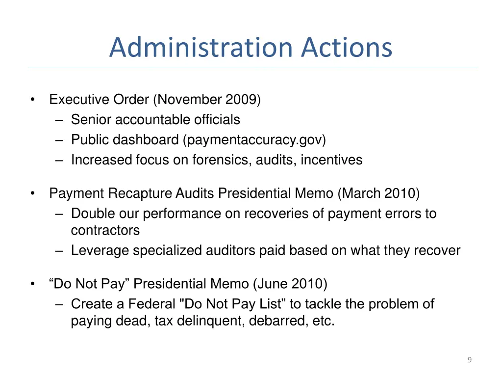 administration actions