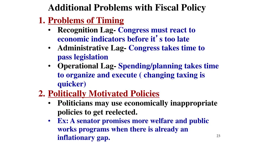 additional problems with fiscal policy 1 problems