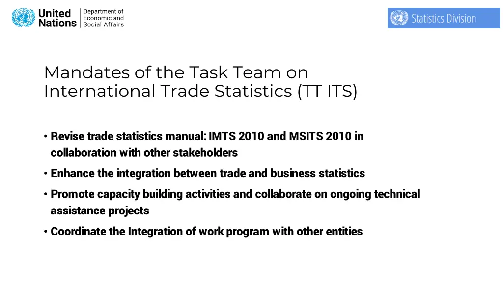 mandates of the task team on international trade