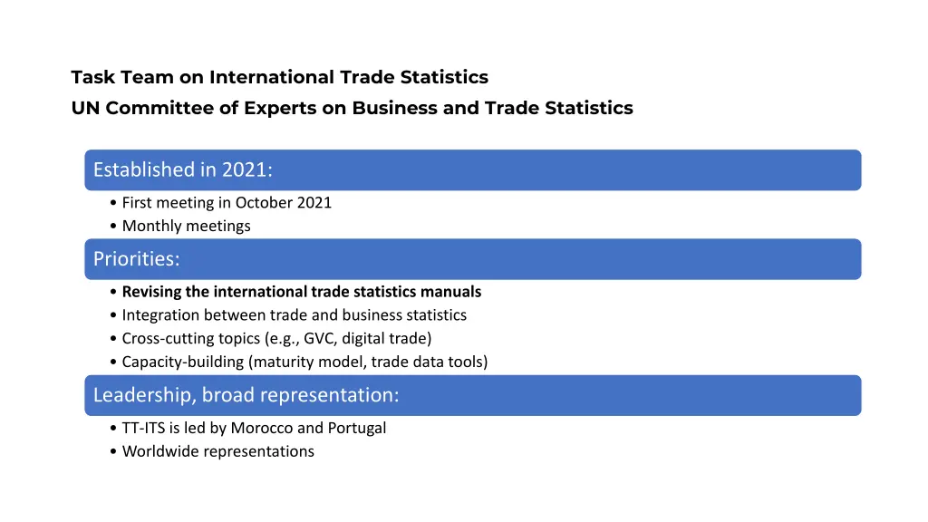 task team on international trade statistics