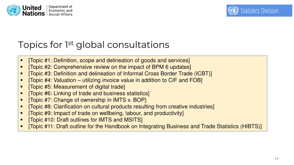 topics for 1 st global consultations