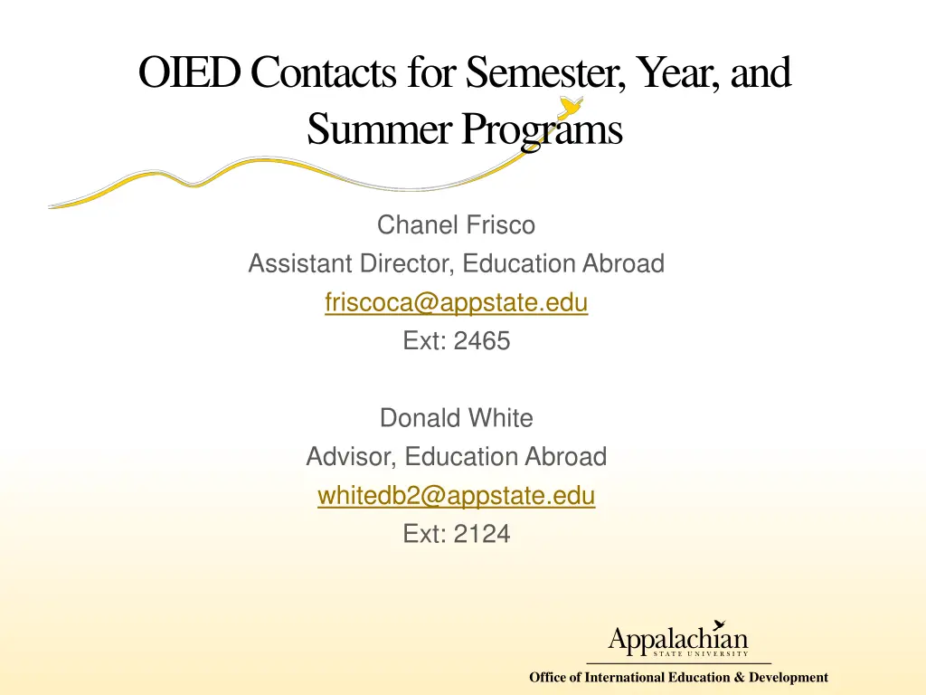 oied contacts for semester year and summer