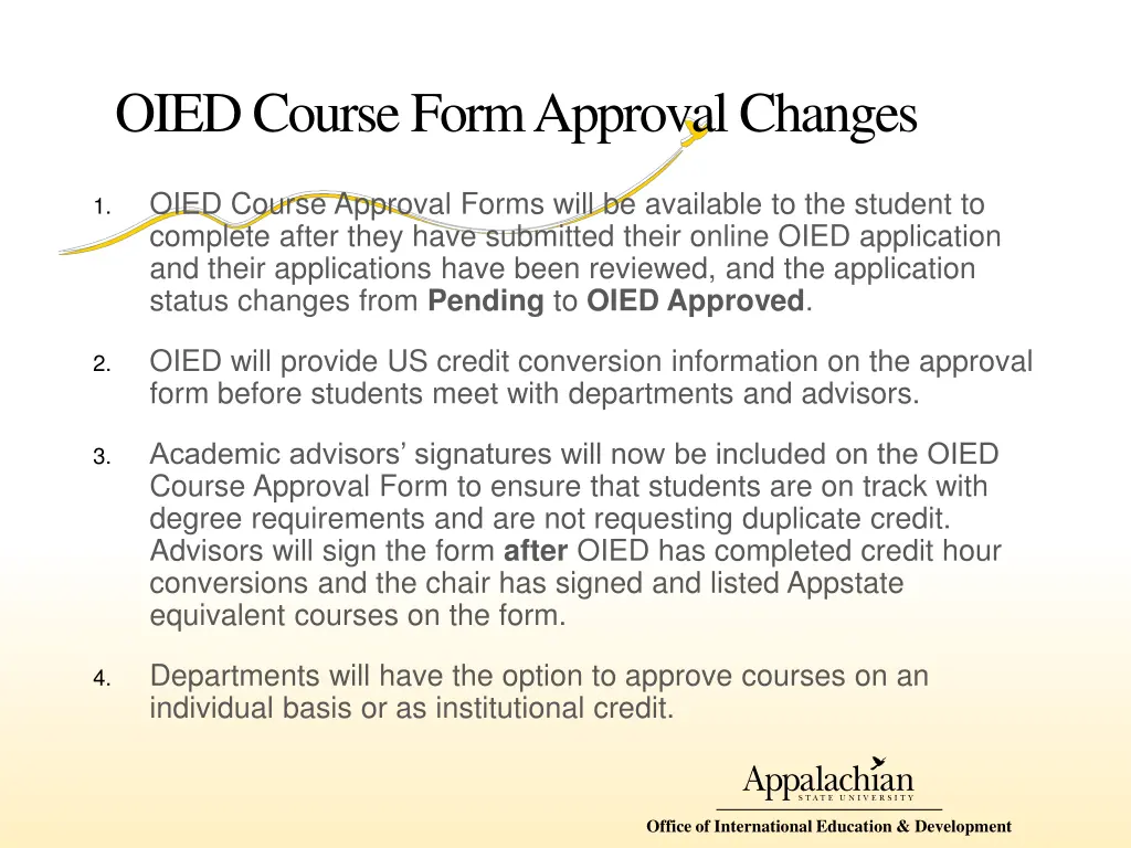 oied course form approval changes