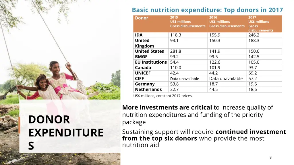 basic nutrition expenditure top donors in 2017