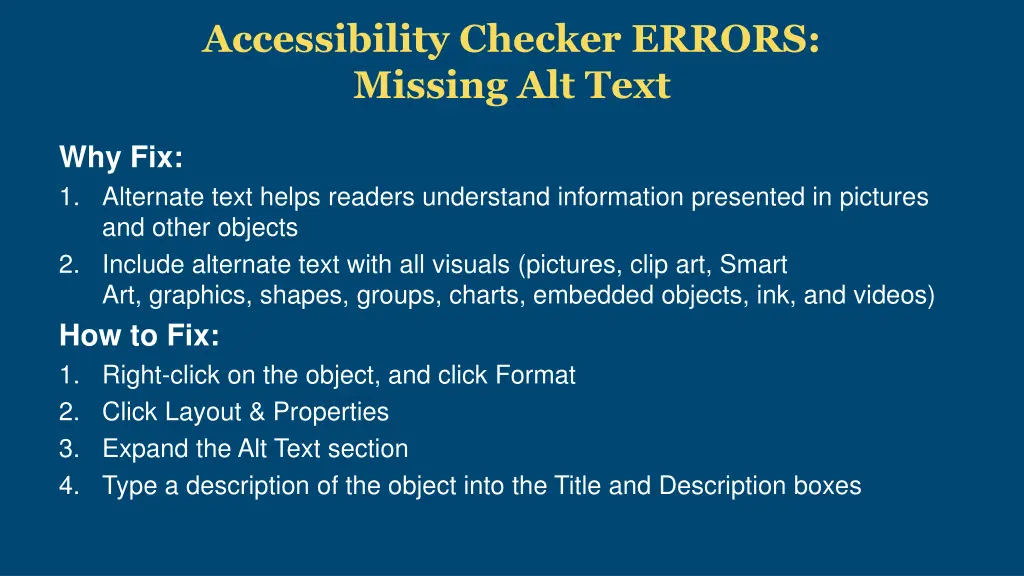 accessibility checker errors missing alt text