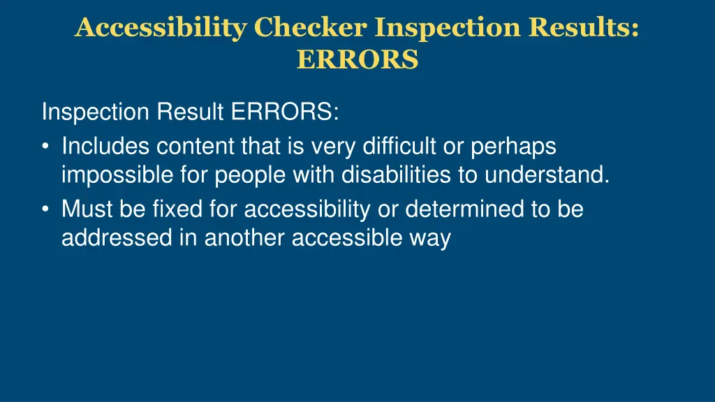 accessibility checker inspection results errors