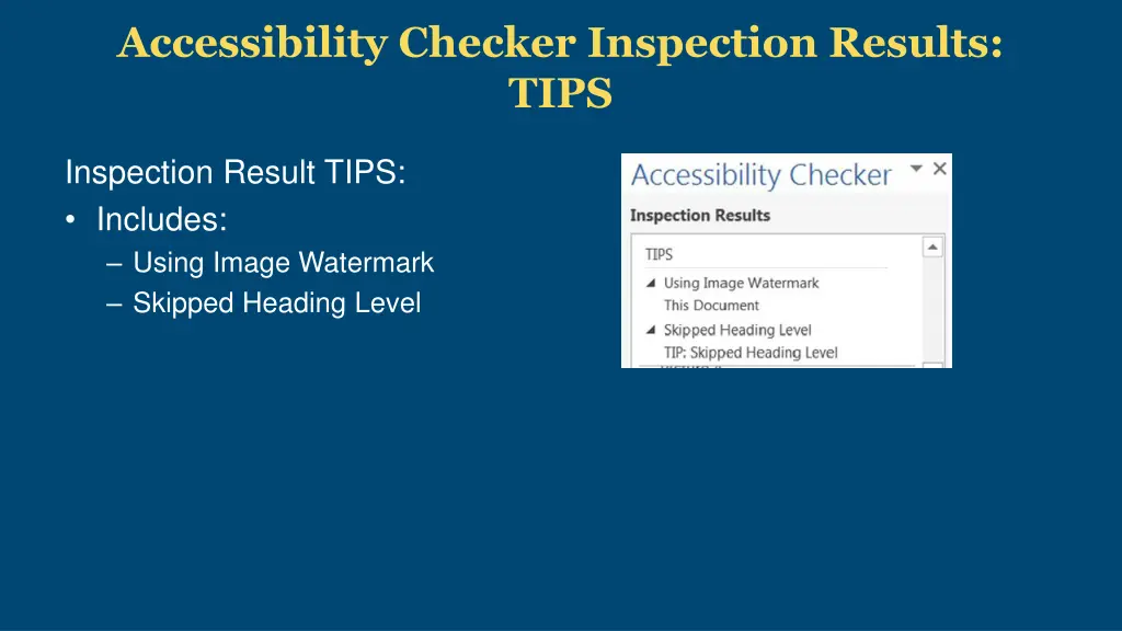 accessibility checker inspection results tips