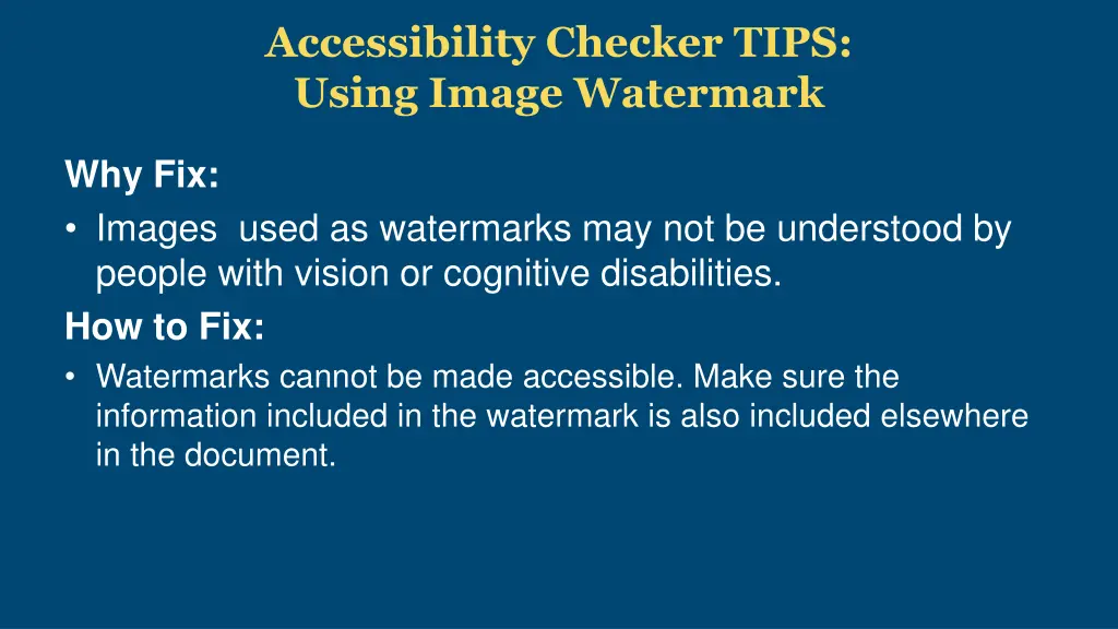 accessibility checker tips using image watermark