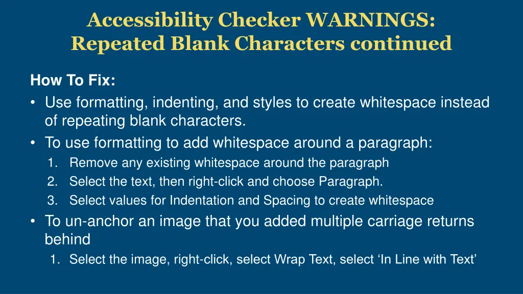 accessibility checker warnings repeated blank 1