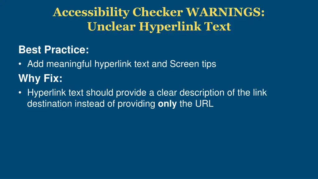 accessibility checker warnings unclear hyperlink