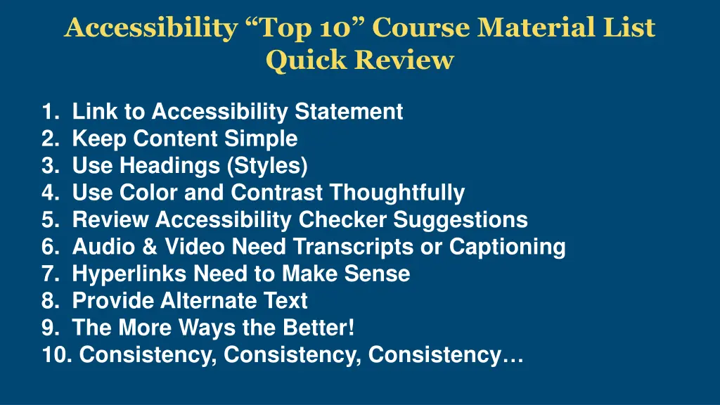 accessibility top 10 course material list quick